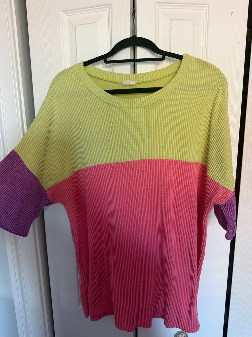 Lovely Melody Lime, Pink & Purple Colorblock Ribbed Top